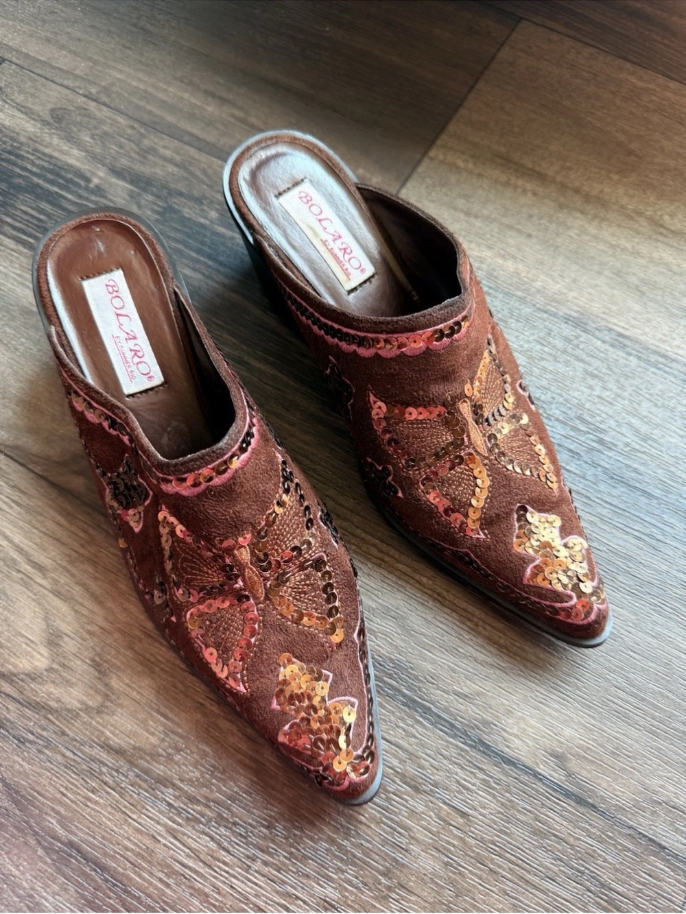 Bolaro by Summer Rio Y2K Sequin Suede Western Mule Heels 7.5